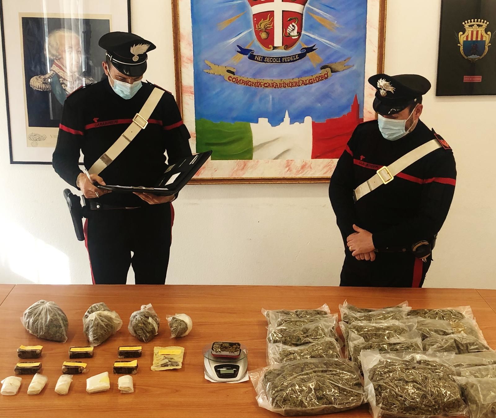 Oltre 5 kg di droga sequestrati dai carabinieri: arrestati due algheresi
