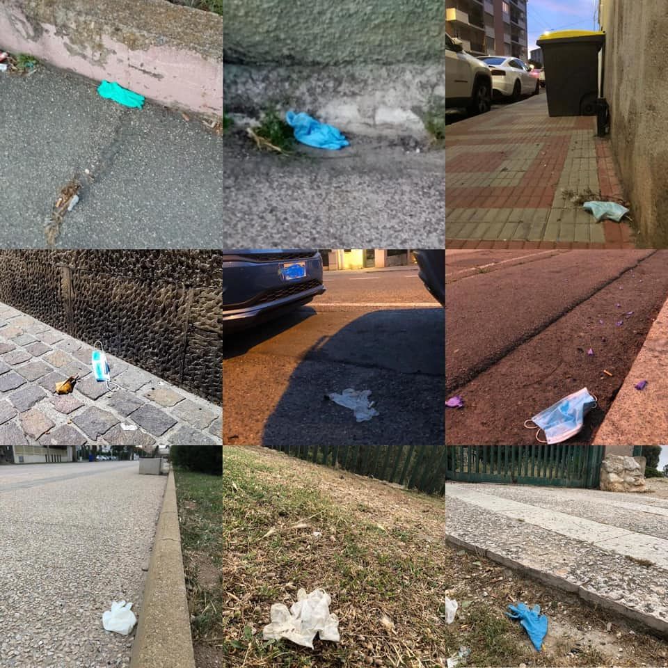 Cagliari, gli incivili che buttano ovunque guanti e mascherine: previste super multe
