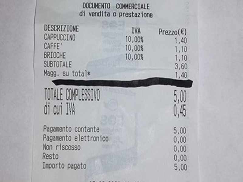 Monserrato, si lamenta per lo scontrino “salato” e arrivano le scuse del bar: “Maggiorazione sbagliata”