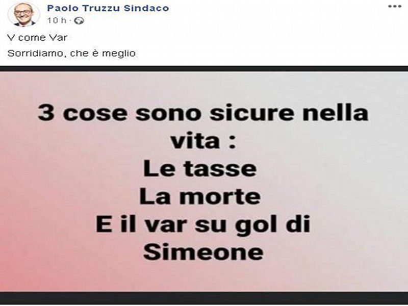 Cagliari, Truzzu ironico sull’alfabeto del centrosinistra : “V come Var”
