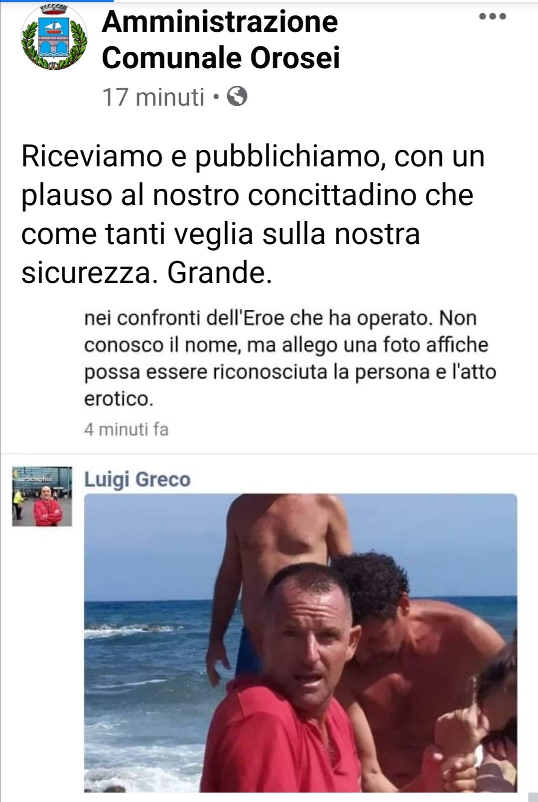 Salva una donna in mare a Cala Liberotto, il Comune di Orosei: “Un applauso al nostro concittadino”