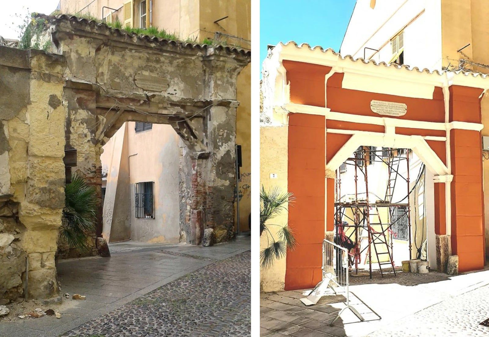Cagliari, polemica sul restauro dell’antico portale di Castello: “Levate subito quei colori”
