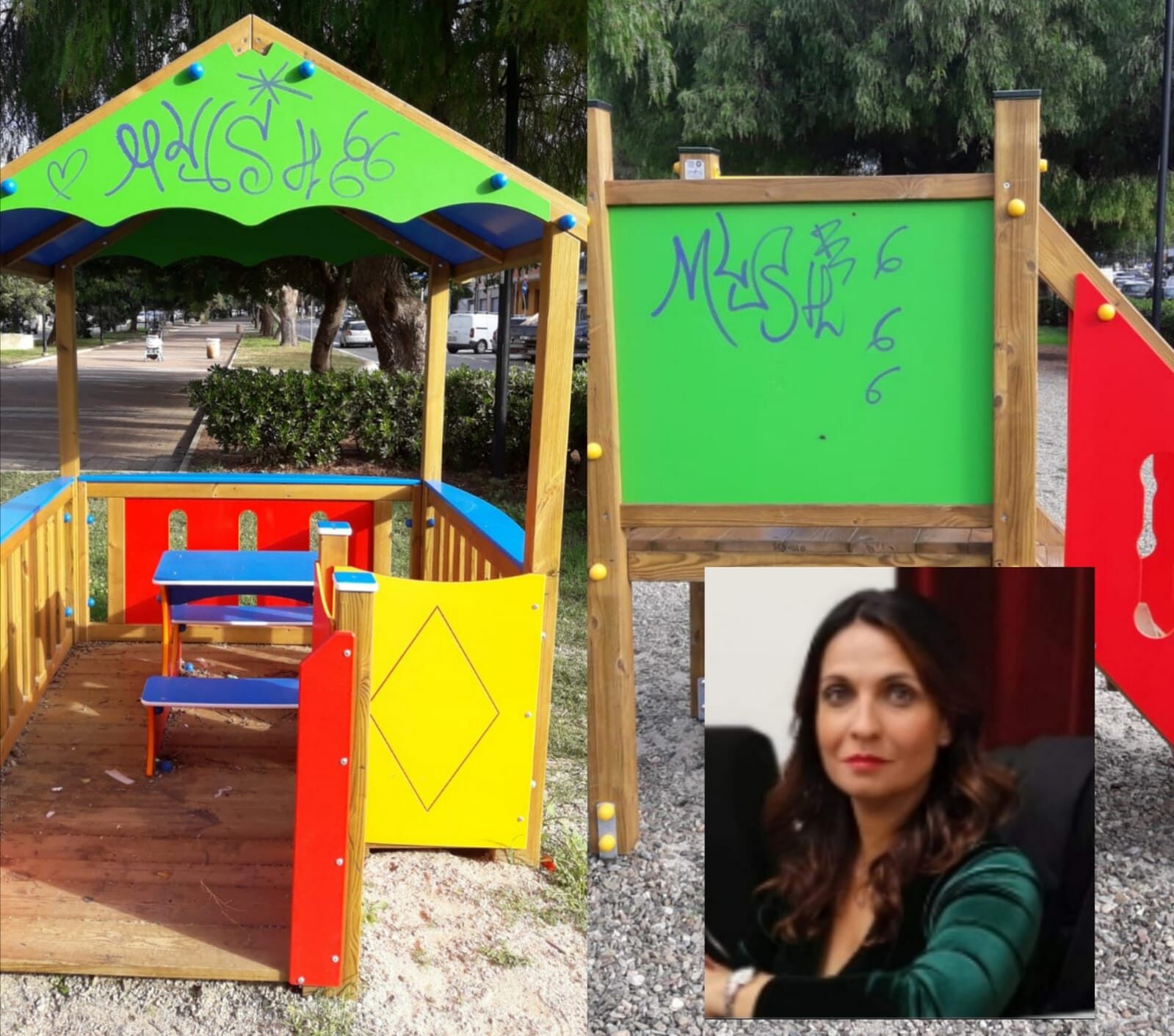 Vandali scatenati a Monserrato, imbrattati i giochi dei bimbi di via Caracalla