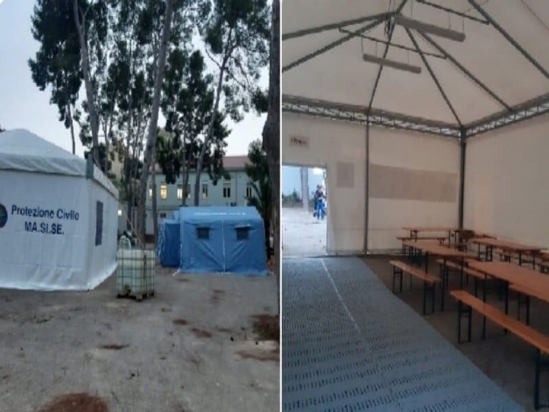 Cagliari, i soccorritori del 118 “respirano” al Ss. Trinità: panchine e tavoli sotto il maxi tendone