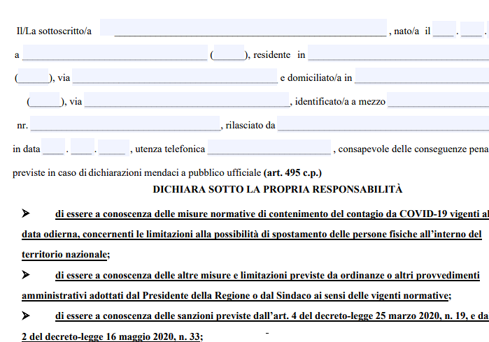 Nuovo Dpcm, spostamenti dopo le 22: torna l’autocertificazione in tutta Italia