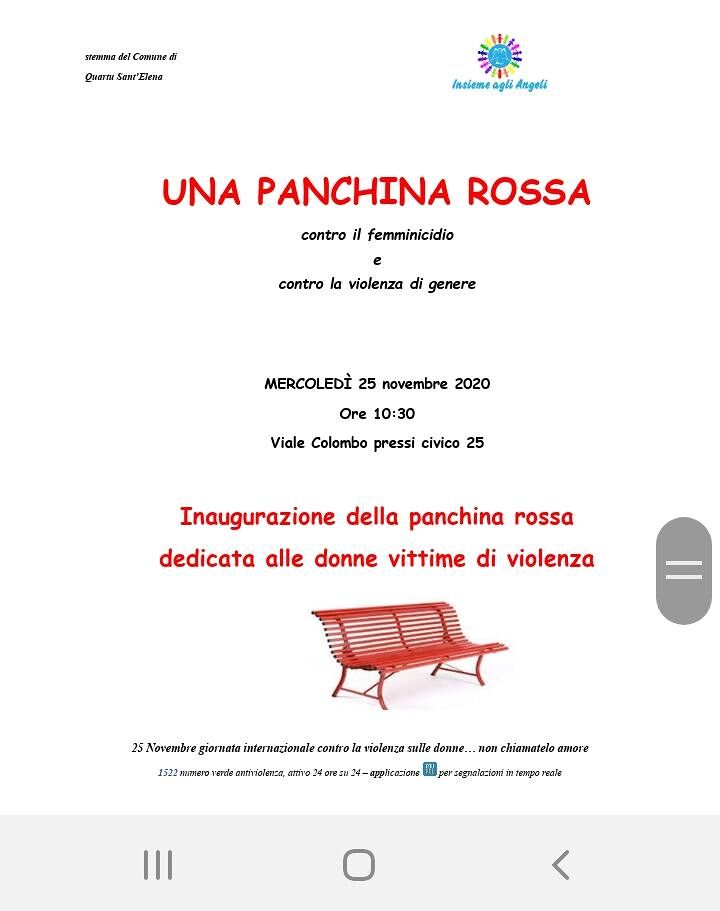 Una panchina rossa contro il femminicidio e la violenza di genere, l’iniziativa domani a Quartu