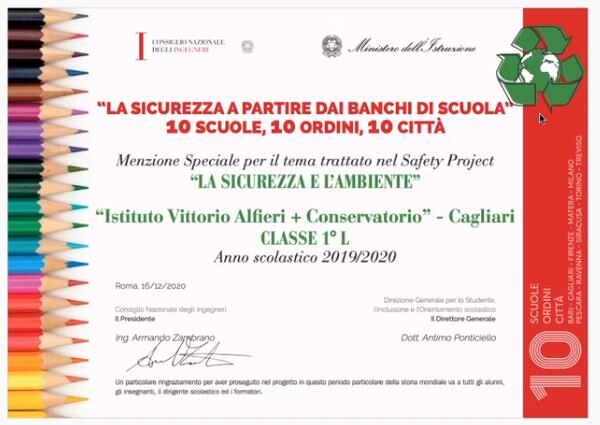 Progetto “Sicurezza a partire dal Banchi di Scuola”, menzione speciale per gli studenti dell’Alfieri di Cagliari