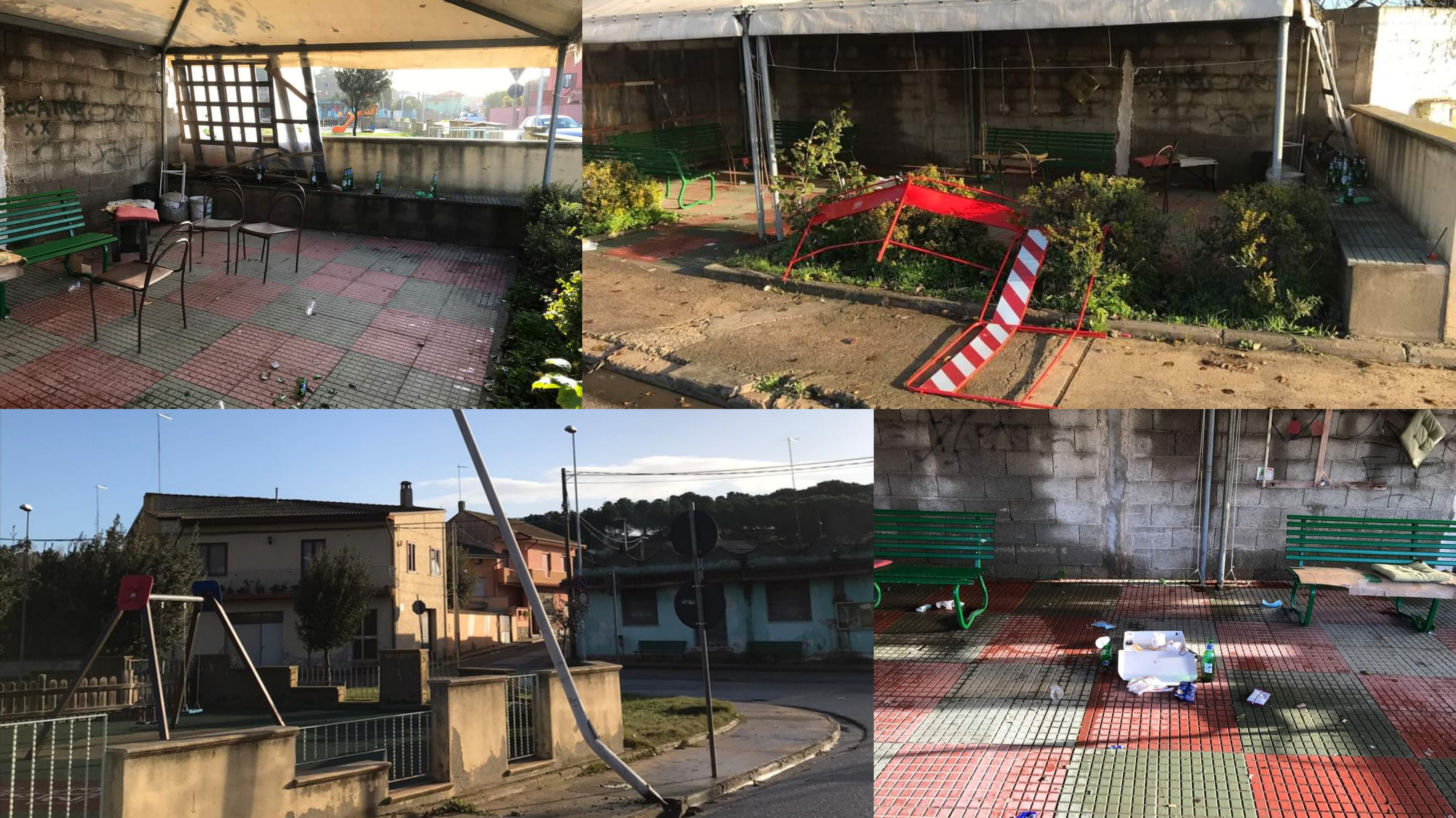 A Samassi  “Un tranquillo week end d’idiozia”: vandalizzato il gazebo degli anziani, distrutte le transenne