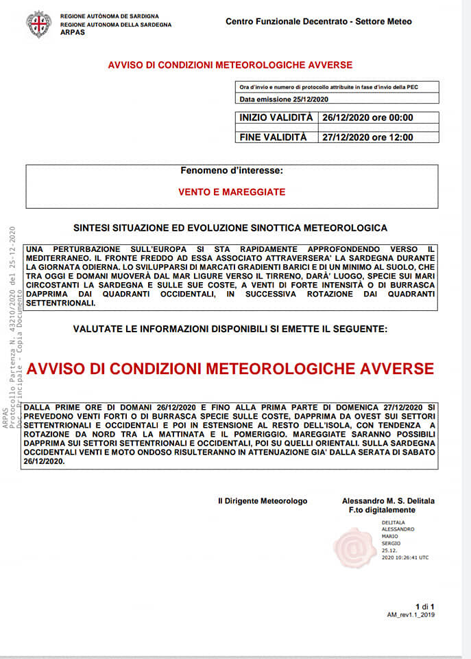Sardegna, allerta meteo per dopo Santo Stefano: sono in arrivo forti venti e mareggiate