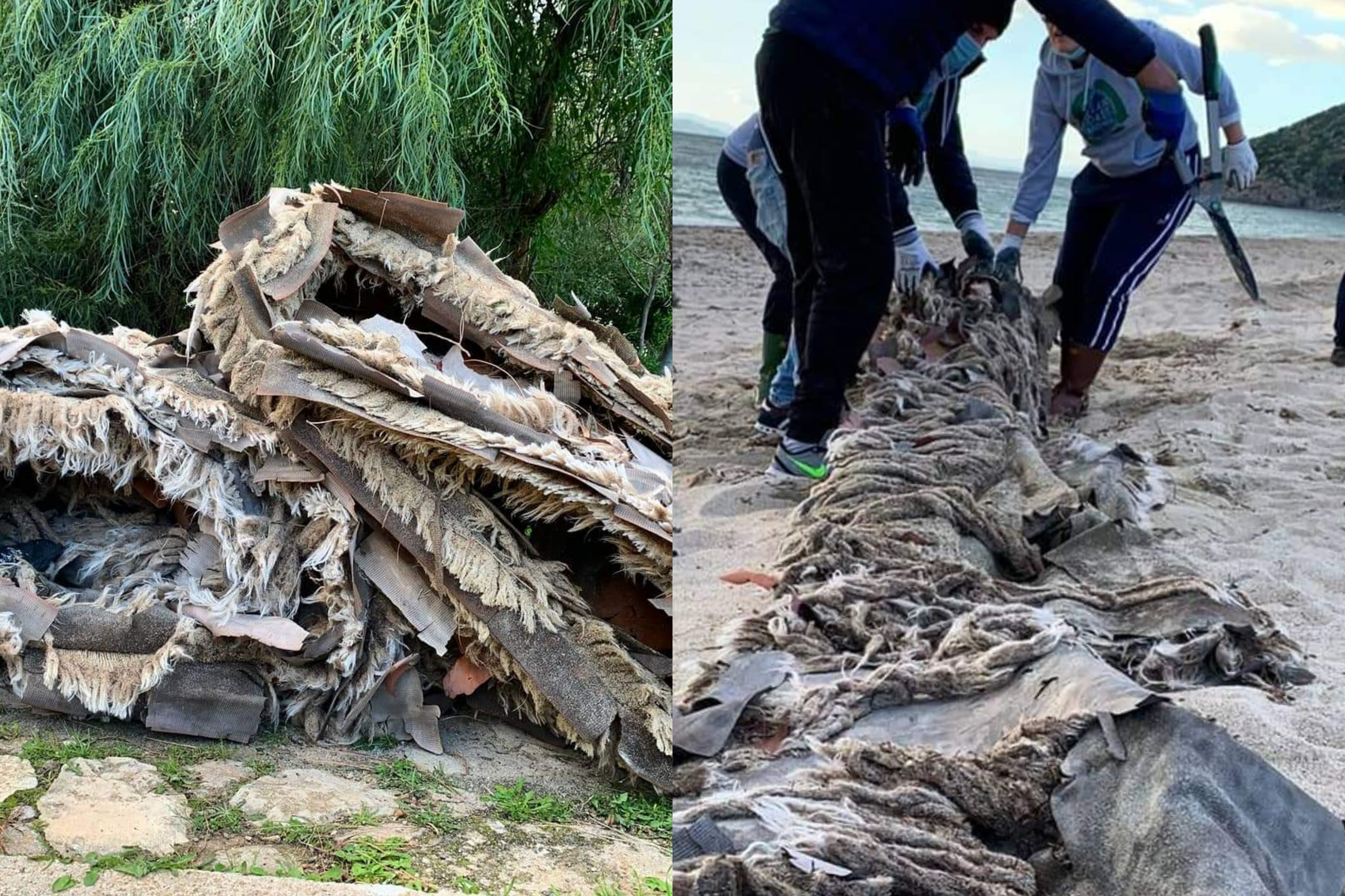 Volontari a Geremeas rimuovono un relitto portato in spiaggia dallo scirocco