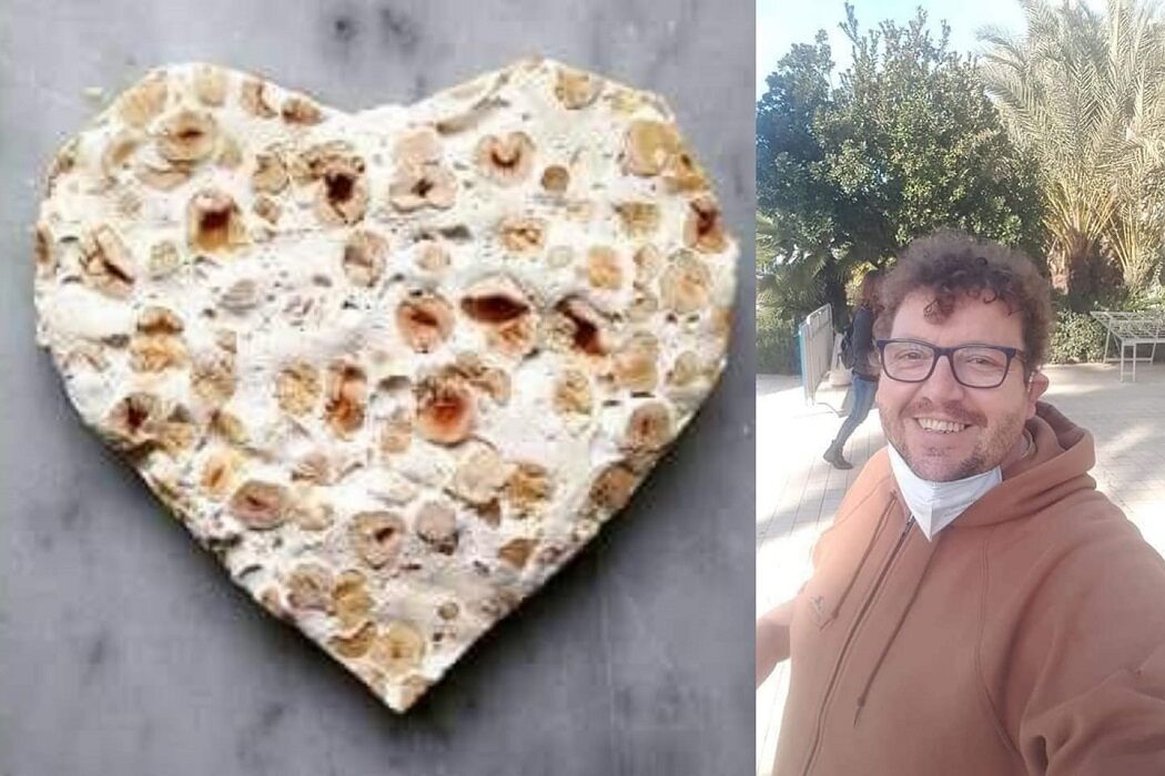 L’ambulante di Cagliari vende il dolce anti crisi, un cuore di torrone per San Valentino