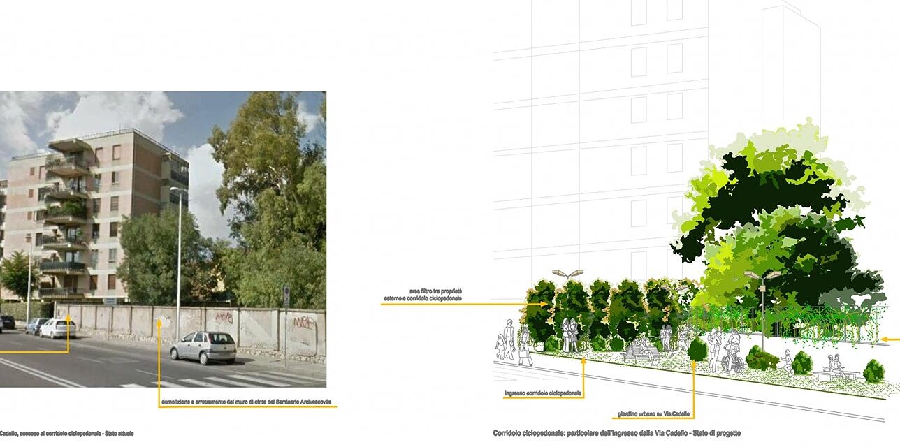 Cagliari, rivoluzione in via Cadello: nuovo giardino pubblico e pista ciclabile tra Monte Claro e San Michele