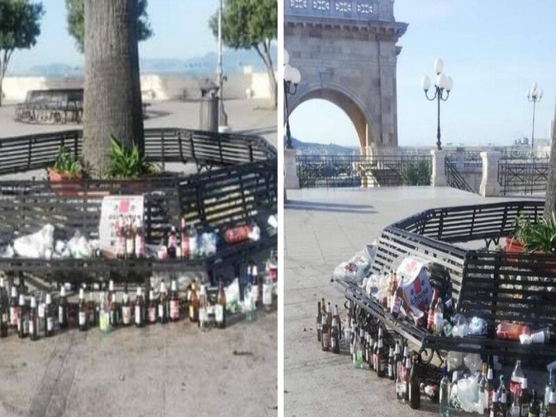 Cagliari in zona gialla, tornano anche gli incivili: tappeto di bottiglie al Bastione