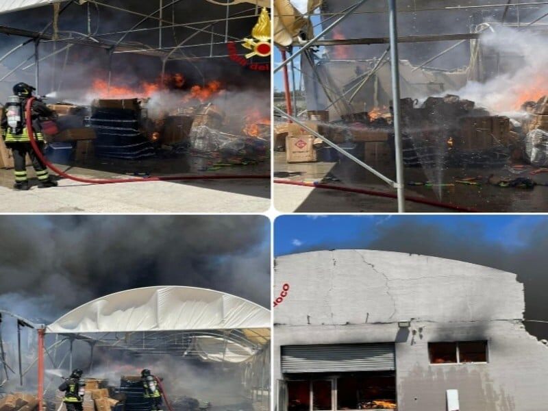 Cagliari, maxi incendio in viale Elmas: capannone gestito da cinesi distrutto dal fuoco