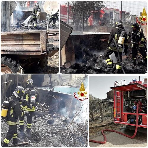 Divampa un rogo nelle campagne di Sestu, in fiamme tre ettari di vegetazione e mezzi agricoli