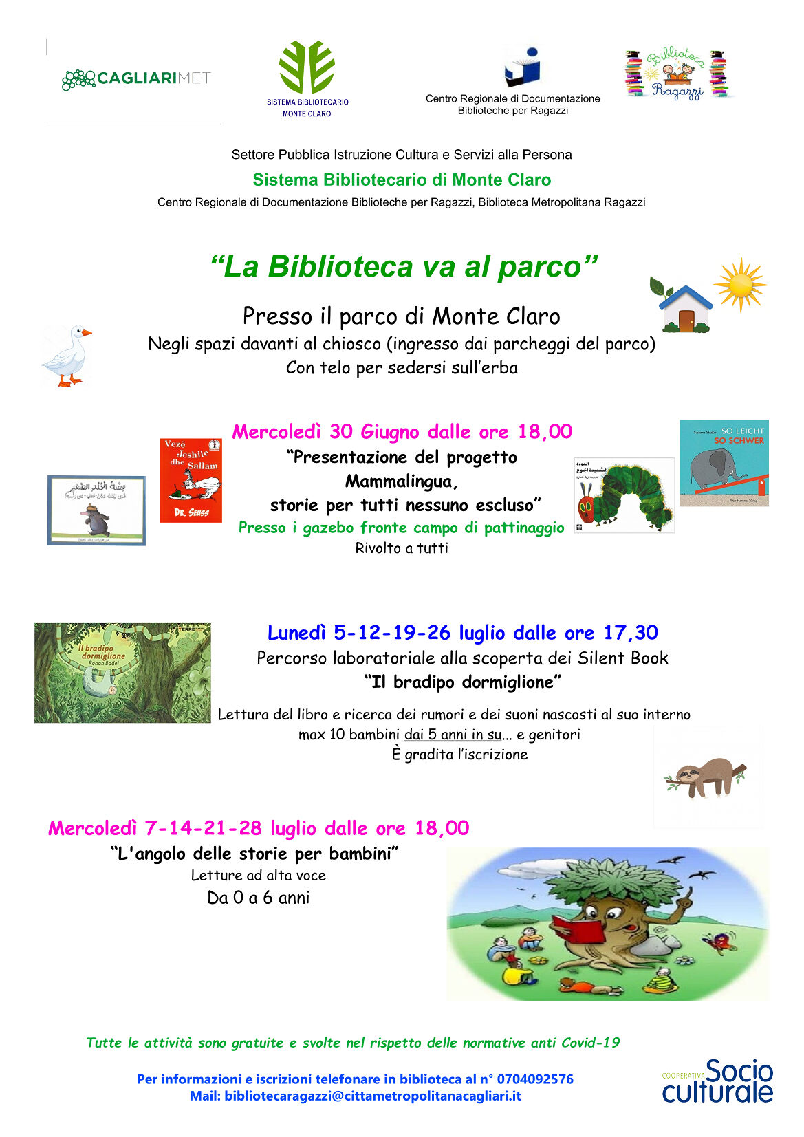 Monte Claro, al via la rassegna per bambini ‘La Biblioteca va al parco’