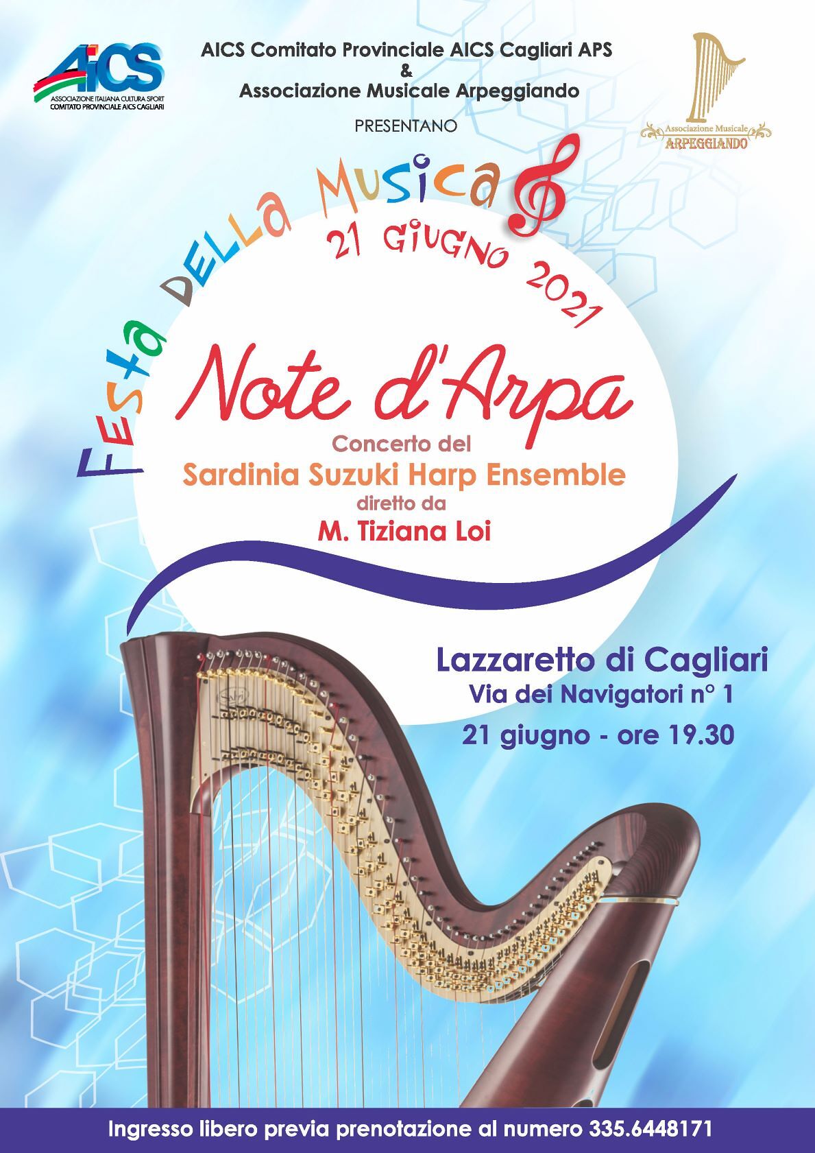 Festa della musica al Lazzaretto, a Cagliari “Note d’arpa”
