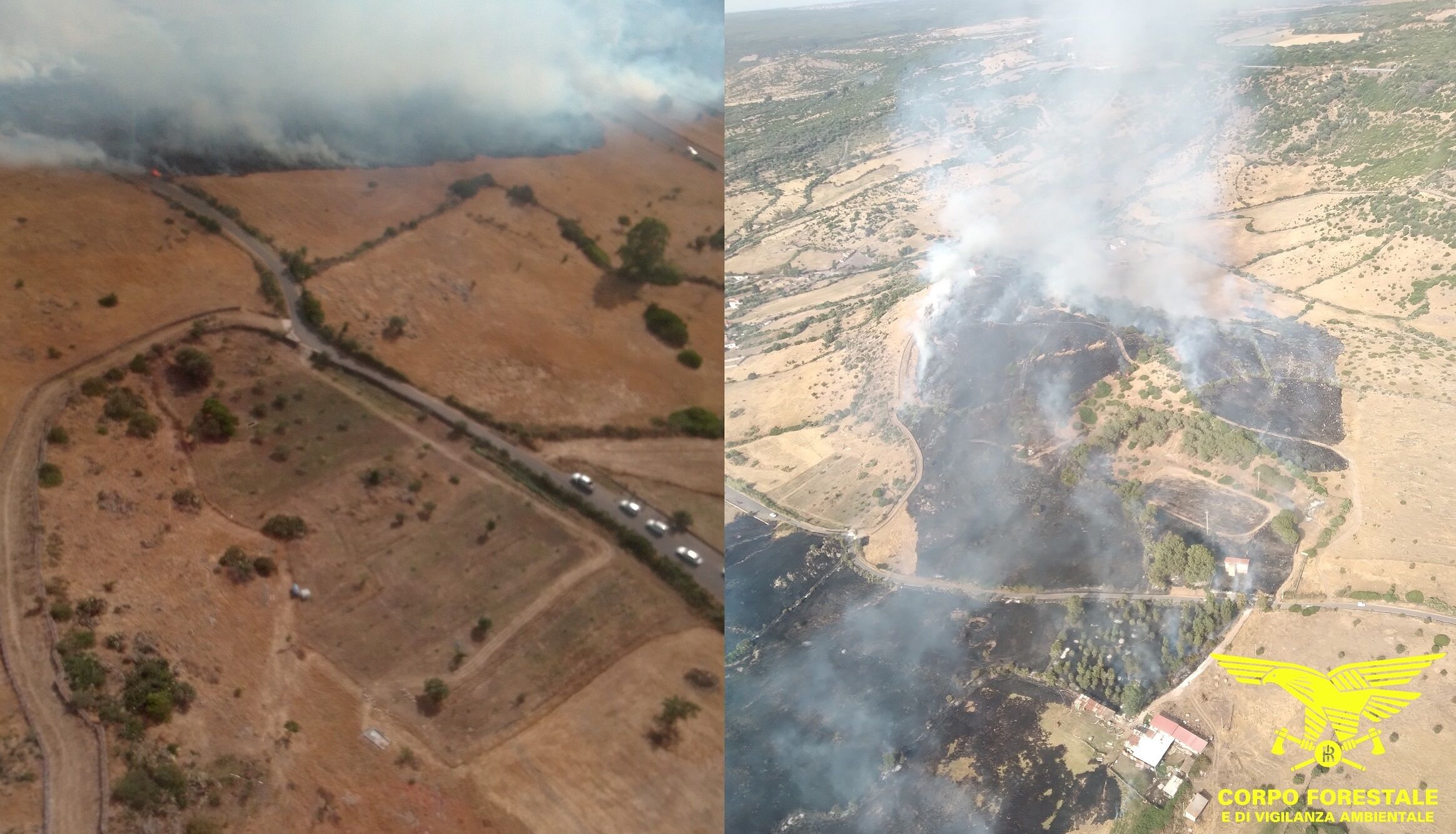 Quindici incendi in Sardegna, a Bauladu in azione tre elicotteri della Forestale