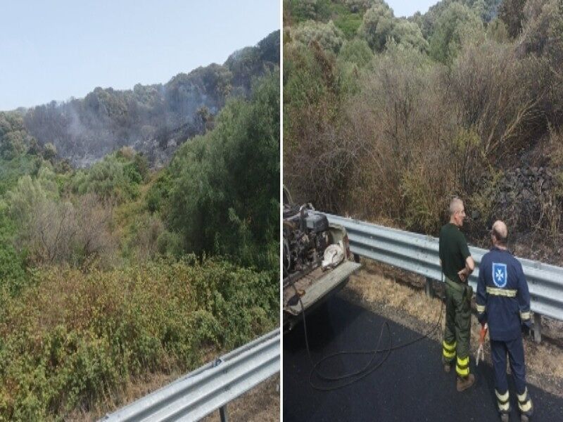 Fiamme tra Bauladu e Paulilatino, paura ai bordi della Ss 131: il Canadair passa sopra le auto