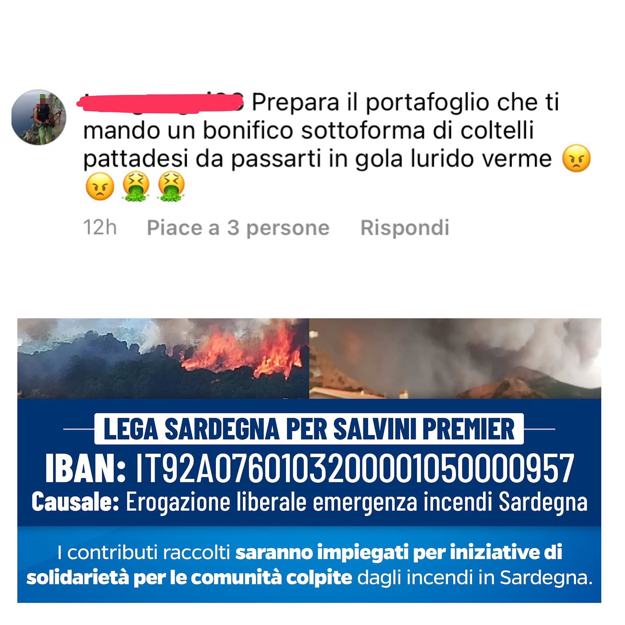 Minacce di morte a Zoffili per la raccolta fondi avviata dopo i devastanti incendi in Sardegna