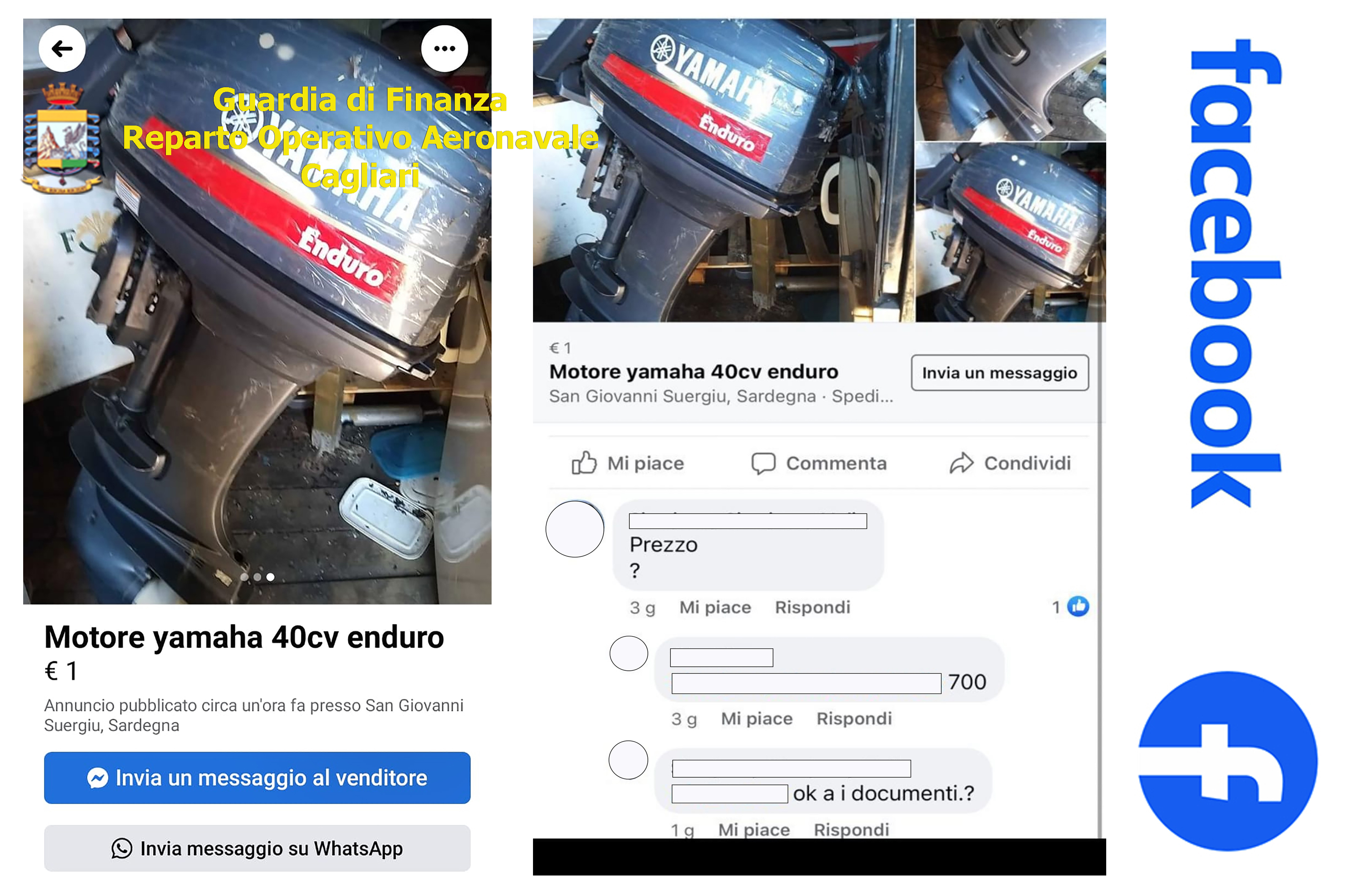 Porto Pino, tenta di vendere sui social un motore fuoribordo usato per l’immigrazione clandestina