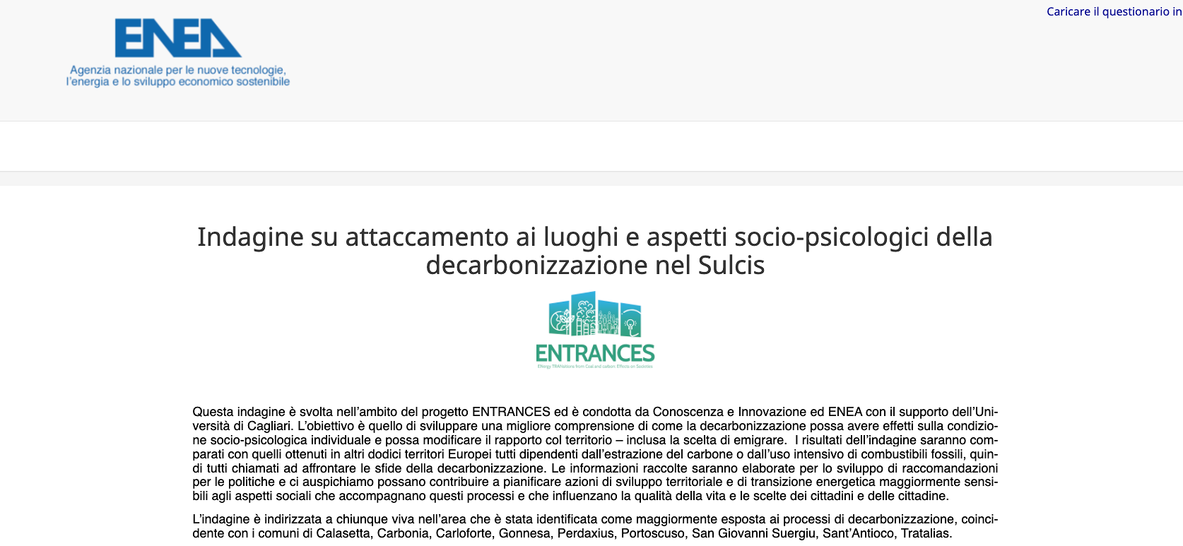 Indagine su attaccamento ai luoghi e decarbonizzazione nel Sulcis
