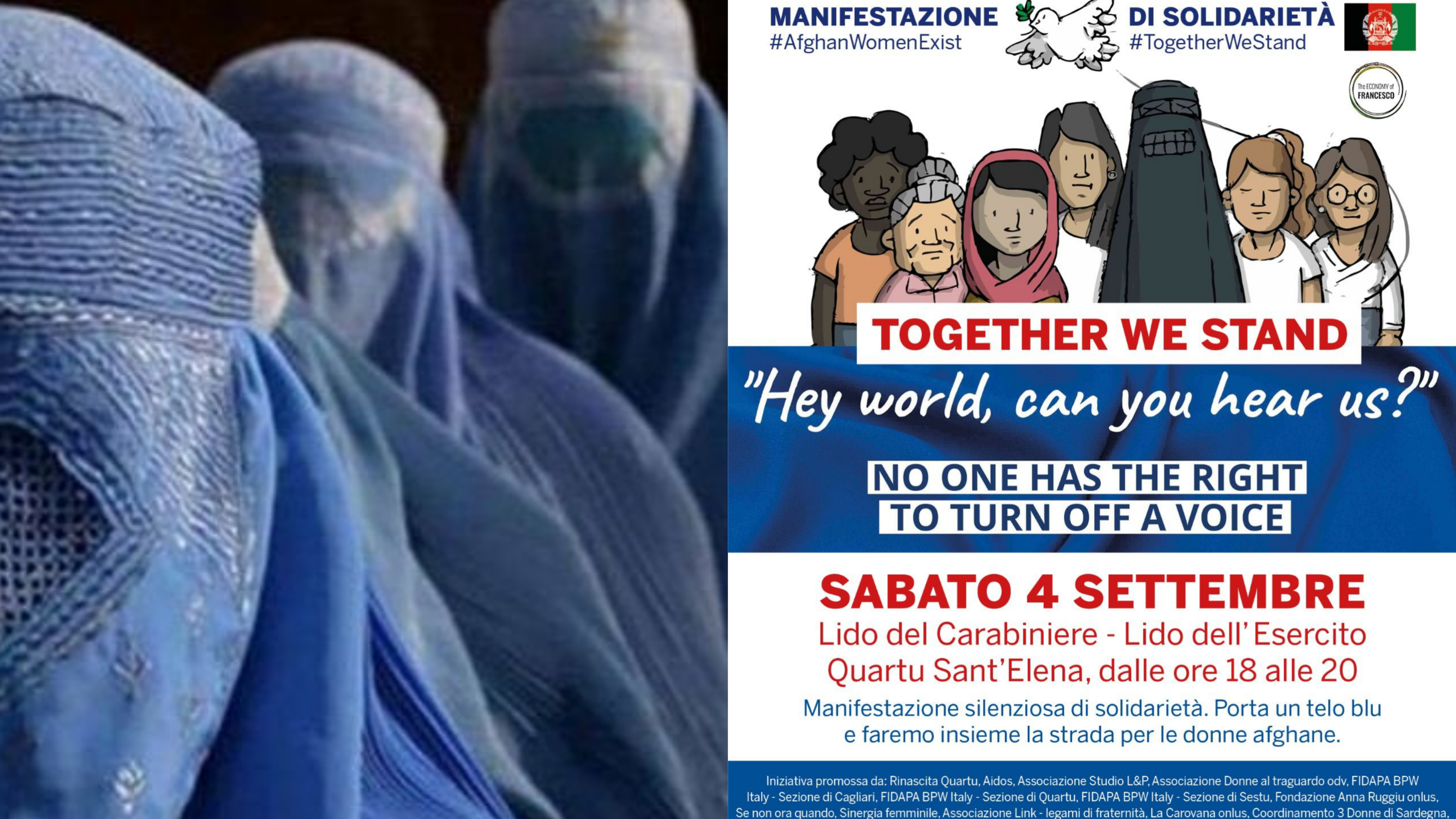 Quartu, una lunga fila al Poetto in segno di vicinanza alle donne afghane