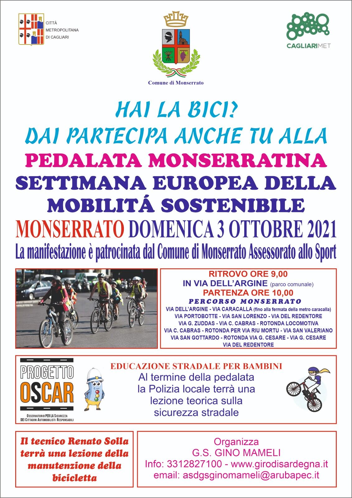 Tutti in bici a Monserrato domenica 3 ottobre