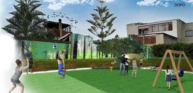 Svolta green a Pirri, in via Eroi d’Italia un giardino con murale di Manu Invisible