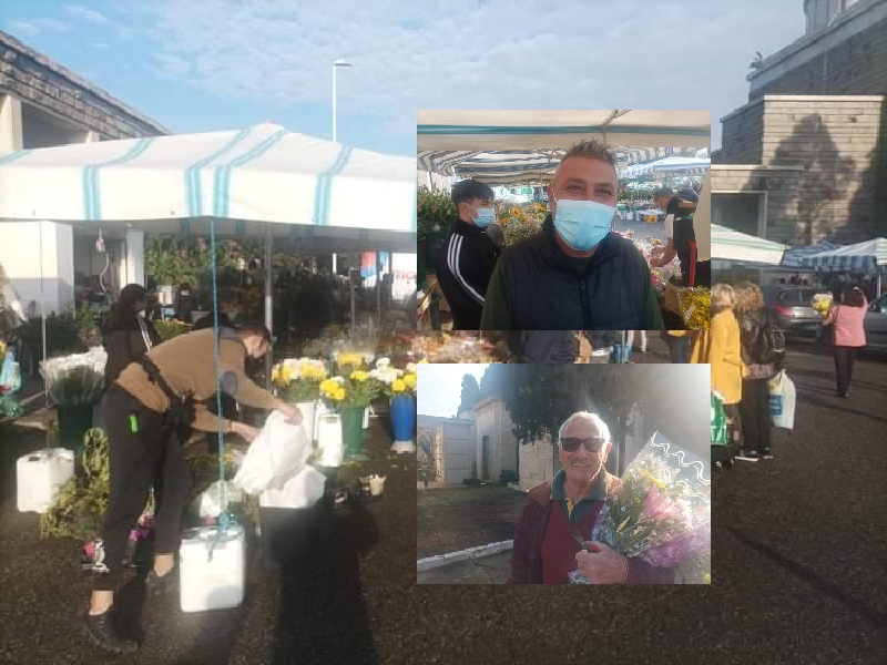 Pienone al cimitero di Cagliari senza green pass e con pochi soldi per i fiori: “La crisi non è passata”