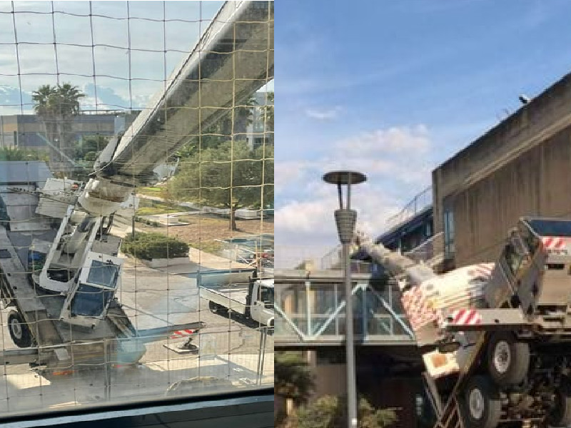 Paura alla Cittadella universitaria di Monserrato, una gru precipita sul pontile tra due blocchi