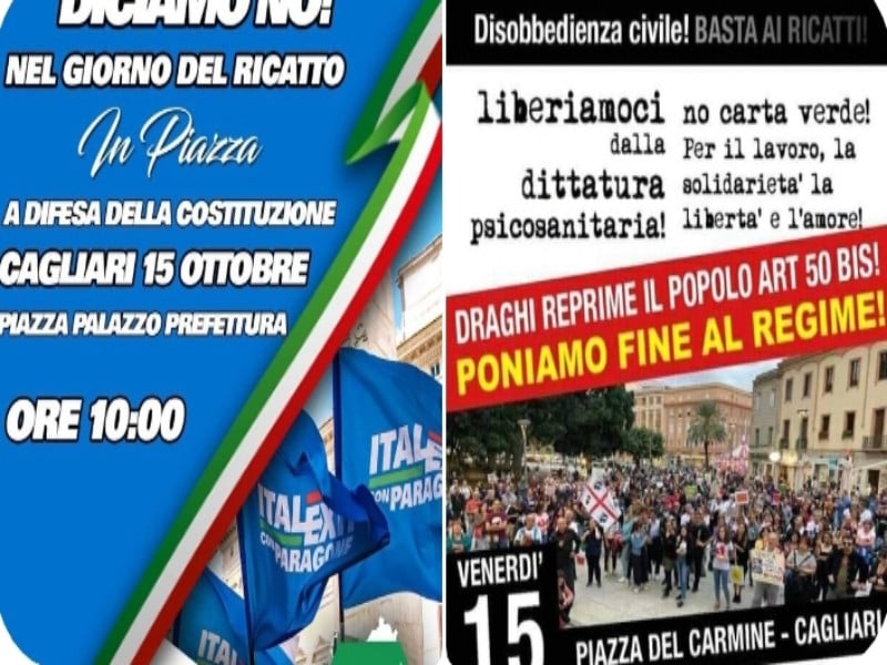 Cagliari, doppia manifestazione contro il green pass venerdì: “No al ricatto, basta col regime”