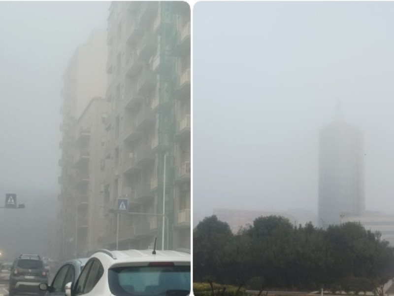 Cagliari avvolta dalla nebbia, il risveglio dell’ultimo dell’anno con la città “nascosta”