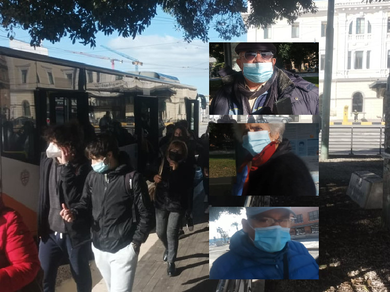 Cagliari, in piazza Matteotti si scende dai bus senza controlli: “Quando li verificheranno i green pass?”