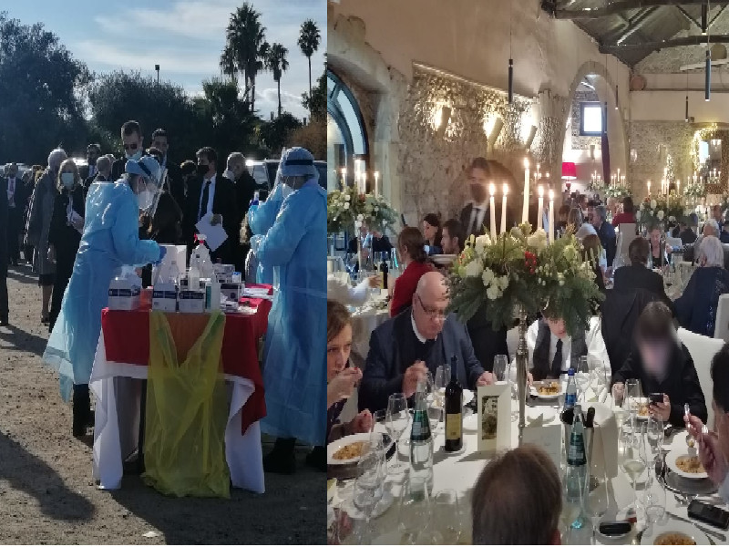 Tampone per tutti e mega pranzo per il matrimonio di Solinas a Cagliari: fregola e filetto di vitello dopo 11 antipasti