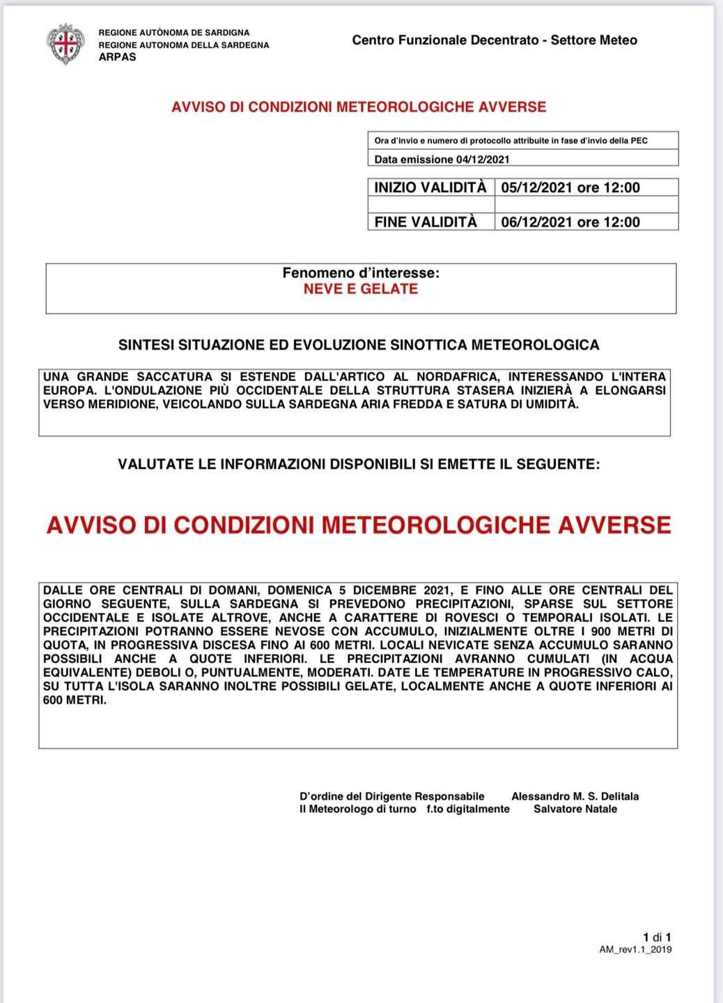 Sardegna, neve e gelate in arrivo anche a basse quote: domenica da lupi, sos della Protezione Civile