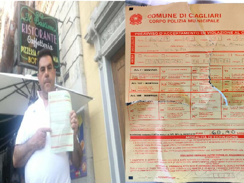 “Dieci multe per aver parcheggiato il furgone davanti al mio ristorante a Cagliari, l’ultima l’ho strappata”