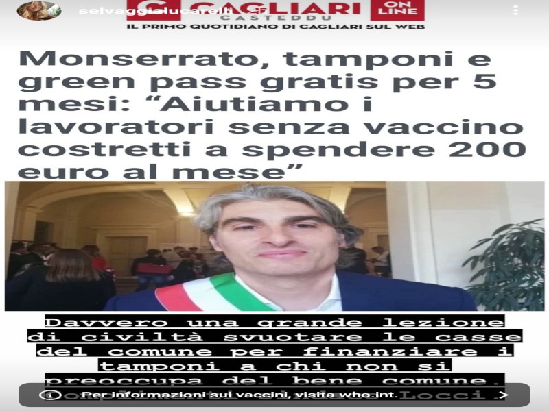 Fondi pubblici per i tamponi gratis, la Lucarelli contro il sindaco Locci: “Che lezione di civiltà, complimenti”