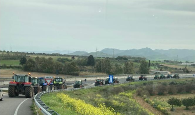 Dopo i pastori anche gli agricoltori si uniscono alla protesta degli autotrasportatori: lunga colonna di trattori sulla 131