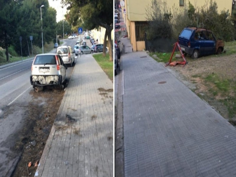 Cagliari, cimitero di auto bruciate in via Castelli: “Per cosa paghiamo le tasse?”