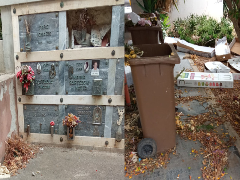 Cagliari, il declino del cimitero di San Michele: “Spazzatura tra corridoi e aiuole e tombe spaccate”