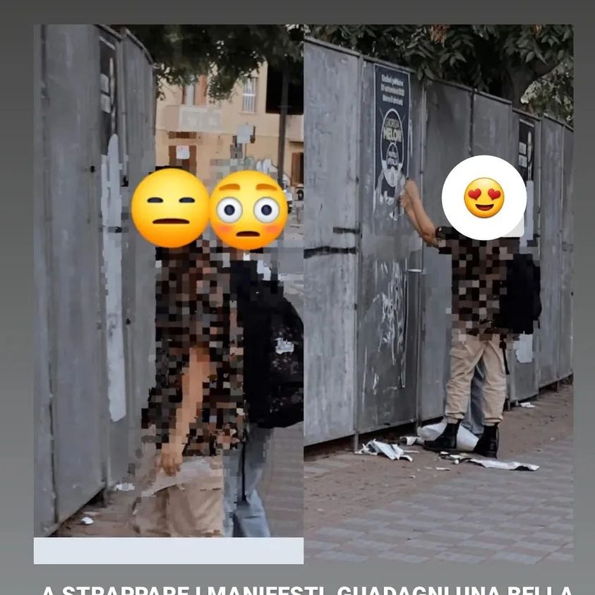 “Strappano i nostri manifesti elettorali a Cagliari e poi fuggono mostrando il dito medio”