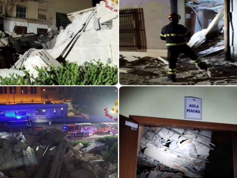 Cagliari, i pompieri con torce e cani tra le macerie dell’aula magna (VIDEO)
