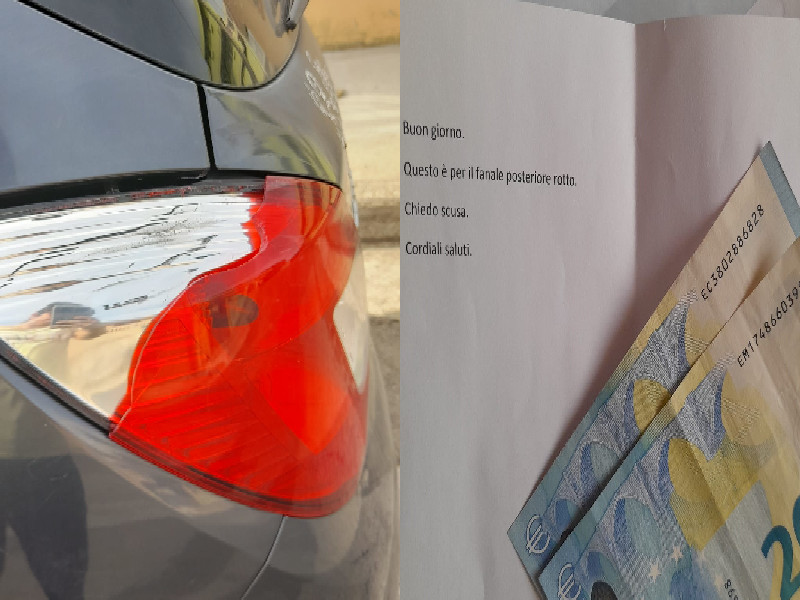 Settimo, rompe il fanale di un’auto e si pente dopo qualche giorno: “Ecco i soldi per il danno”