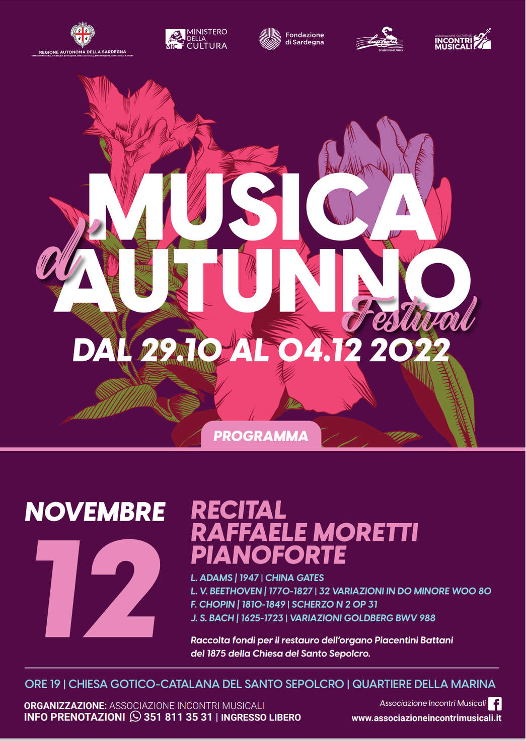 Cagliari, sabato 12 novembre la seconda data del “Festival Musica d’Autunno”