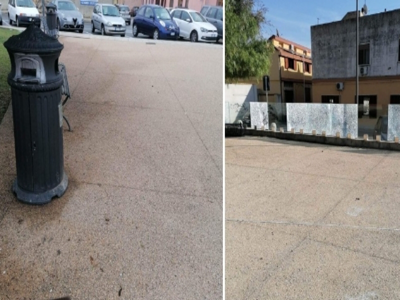 Addio siringhe e rifiuti, ripulita piazza delle Aquile a Pirri: “Accendete le telecamere”