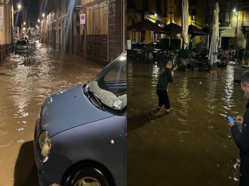 Maltempo rosso nel centro della Sardegna, strade come fiumi e fango a Bosa e nell’Oristanese