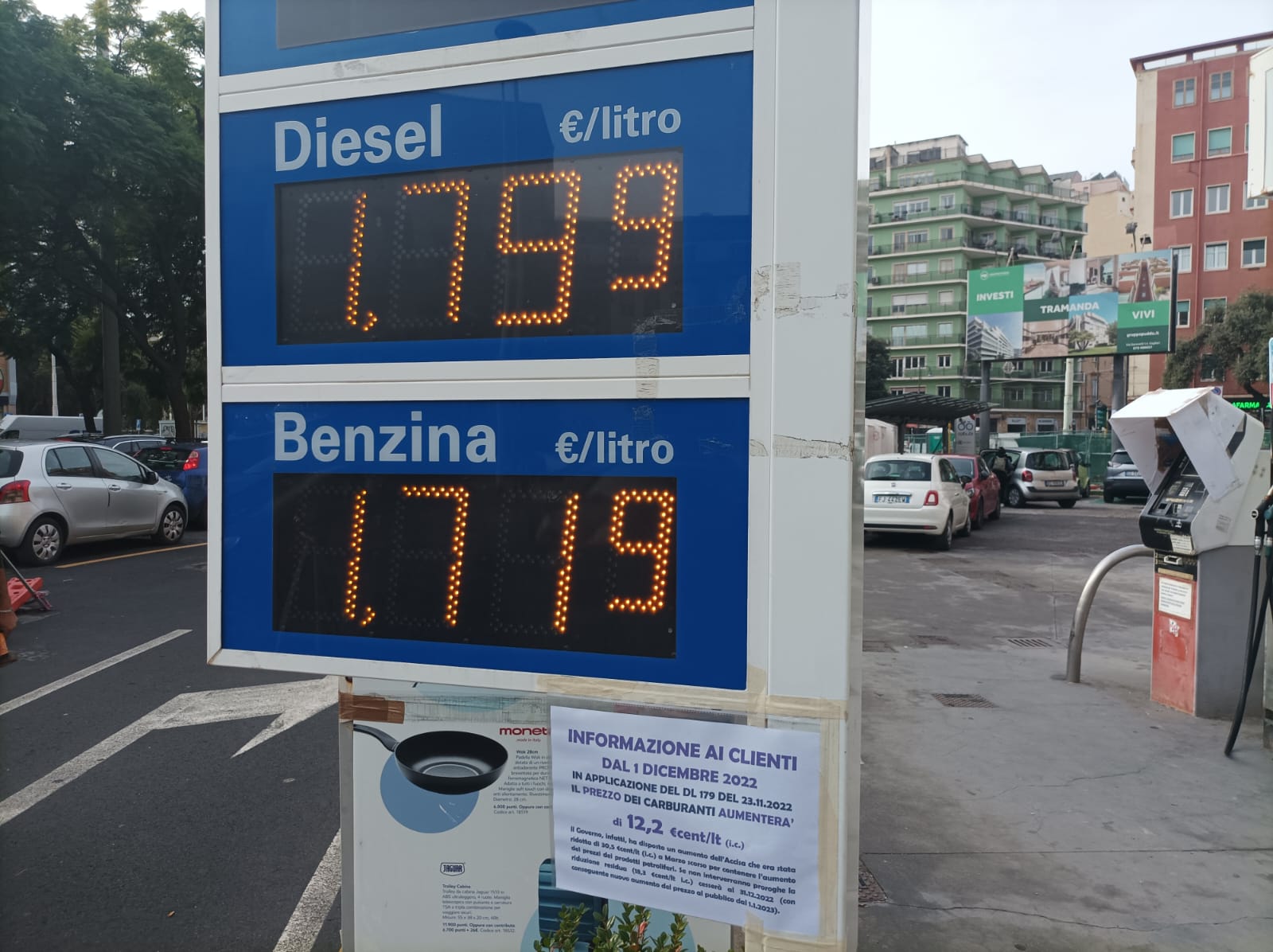 Balzo della benzina, 12 cent in più anche a Cagliari: “E nuovi aumenti da Capodanno”