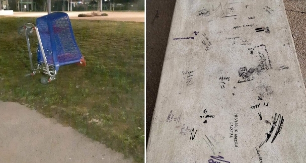 Quartucciu, teppisti scatenati nel parco Atzeni: “Carrelli abbandonati e panchine pasticciate”