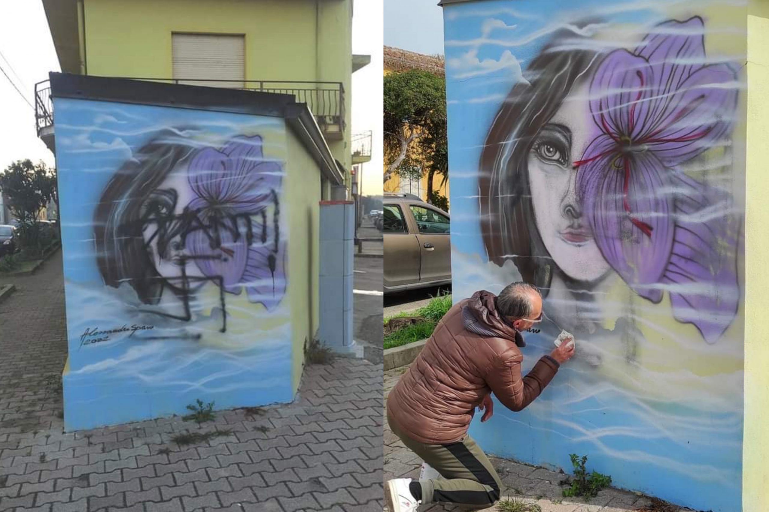 San Gavino, via le scritte dal murale deturpato dai vandali